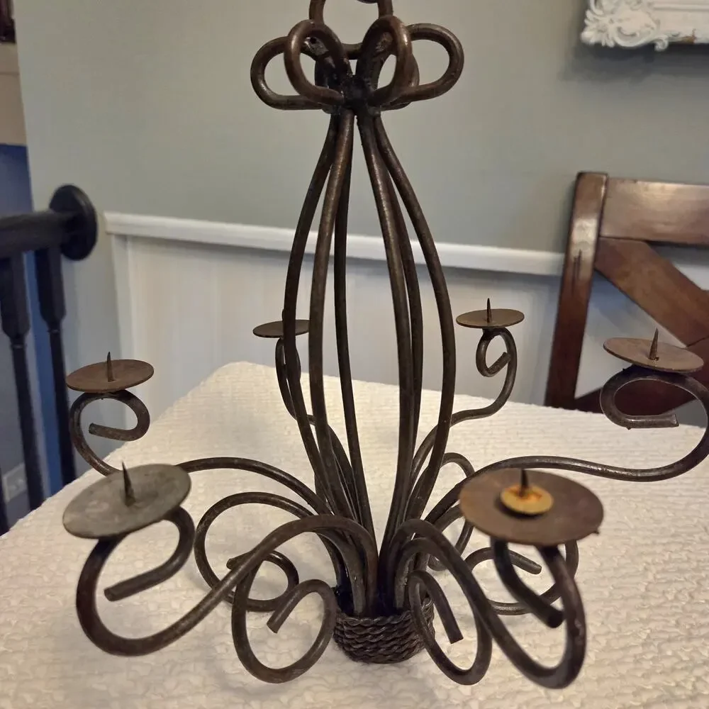 Rustic Iron Celian Candle Chandelier Indoor Outdoor Metal Candelabra 16.5